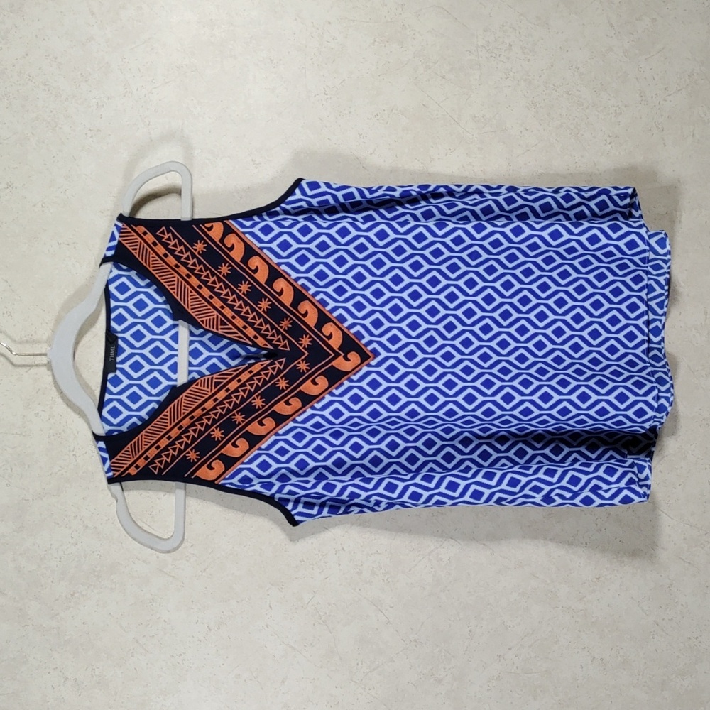 6100 THML royal and navy w/orange embroidery sleeveless blouse M